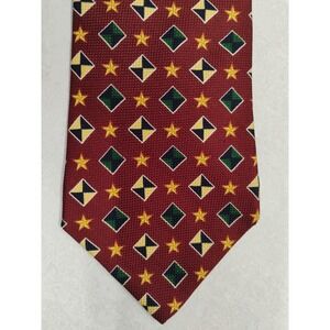 Tommy Hilfiger Tie Silk Geometric‎ Stars 4" x 58" Rust, Yellow, Navy Blue, Green